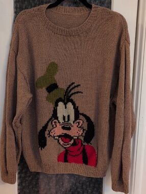 Vintage Goofy Graphic Knit Sweater in Khaki and Red